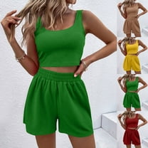Htigea Two Piece Set for Women Summer Lounge Sets Shorts and Short Sleeve Tops Matching Travel Spring Outfits Today Sales Green,3XL