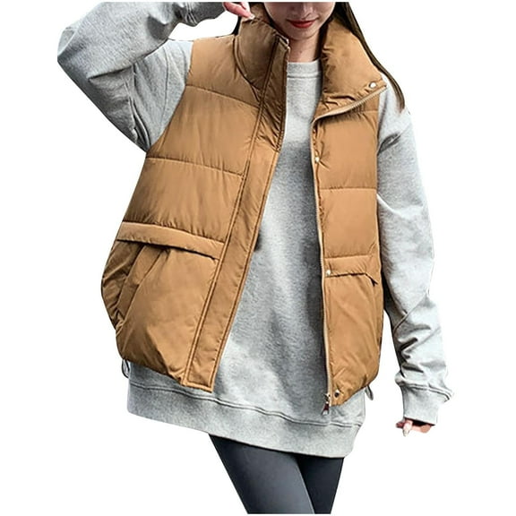 Htigea Clearance Vest for Women Puffer Lightweight Sleevesless Womens Winter Coats Quilted Vest Zip Up Padded Gilet Fall Outerwear Vests Today Sales Coffee,XL