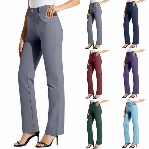 Htigea Wide Leg Pants Women's High Elastic Waisted Business Work Trousers Long Straight Suit Pants Wine,S