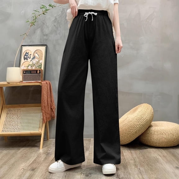 Htigea Clearance Wide Leg Yoga Pants for Women Casual Loose Cozy Sweatpants High Waisted Lounge Pajama Flowy Pants With Pockets Clearance Sale Black,XXL