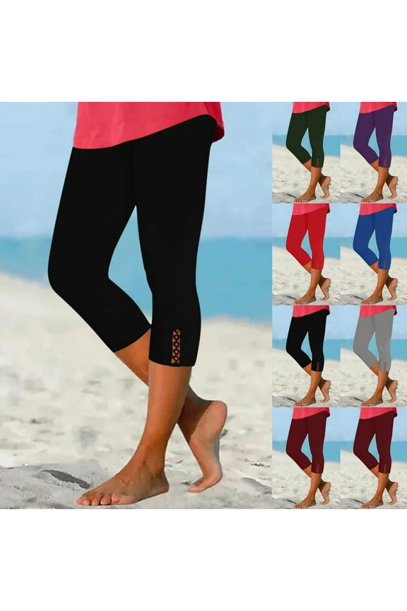 Htigea Women Capris Beach Trousers Loose Summer Lounge Pants with Pockets Gray S