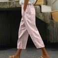 thumbnail image 1 of Htigea Women Linen Pants Lightweight Capri Pants with Lace Side Summer Casual Beach Drawstring Elastic Waist Trousers Today Deals Pink,XL, 1 of 4