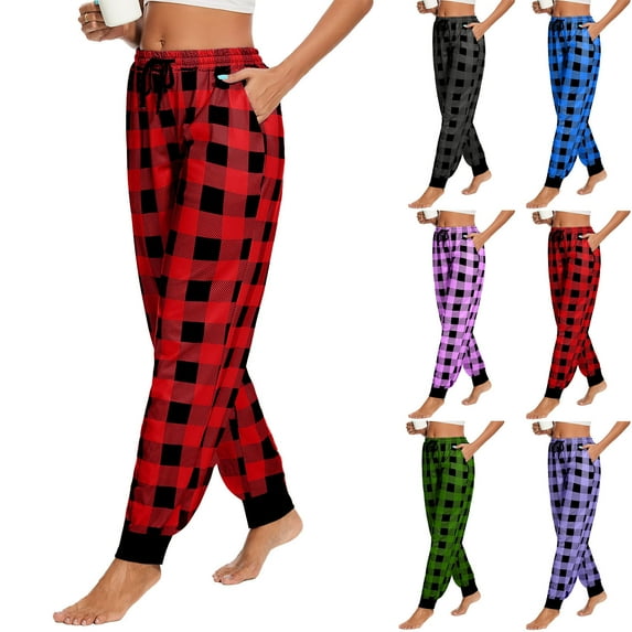 Htigea Women Pajama Pants Comfy Pj Bottom with Pockets Stretch Plaid Sleepwear Today Sales Green,L