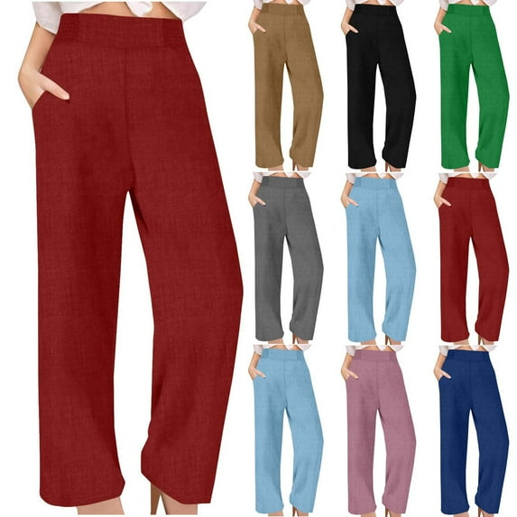 Htigea Women Pants Flowy Pants Drawstring Waist Wide Leg Palazzo Beach Pants Loose Fit with Pockets Today Sales Black,L