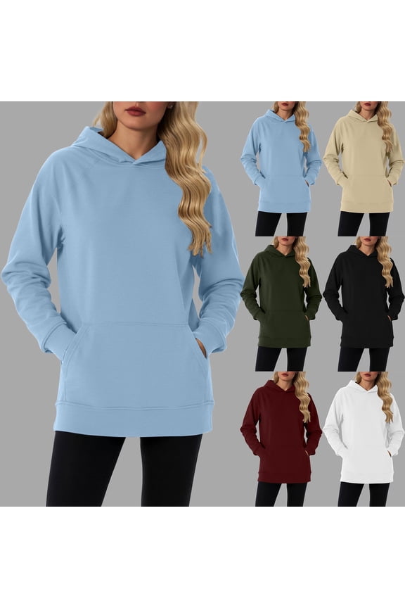 Htigea Women Pullover Sweatshirt Long Sleeve Hoodies Kangaroo Pocket Fleece Basic Sweater Army Green S