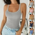 thumbnail image 1 of Htigea Women Spaghetti Strap Scoop Neck Ribbed Tank Tops Slim Fitted Camisole Basic Sleeveless Shirts Fall Savings Navy,S, 1 of 6