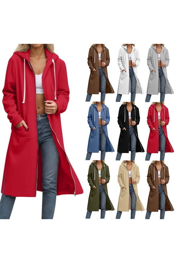 Htigea Women Zip Up Hoodie Casual Long Hoodies for Women Tunic Sweatshirts Jackets Winter Coat with Pockets Beige M