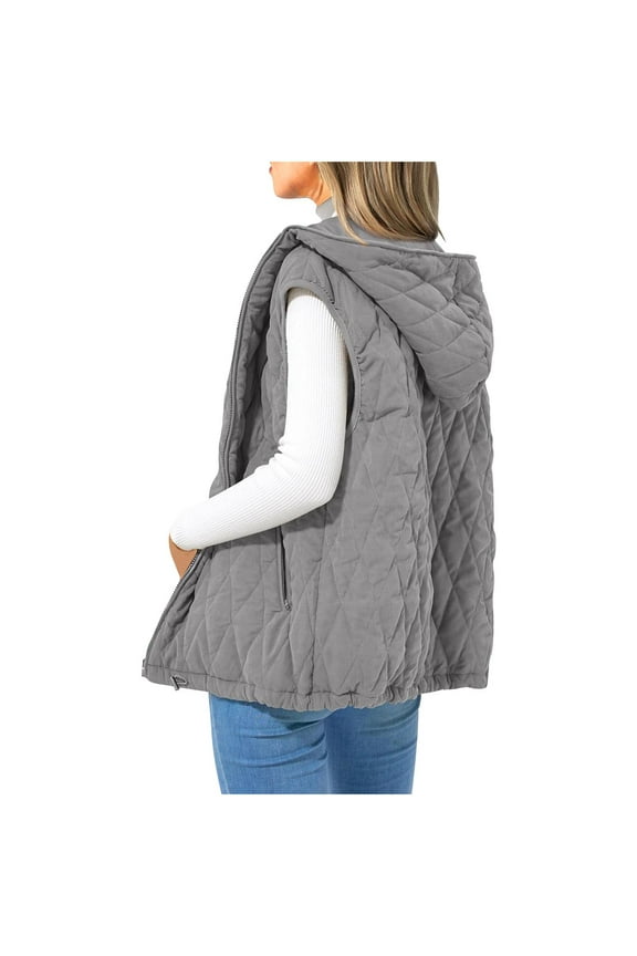 Clearance Women's 2025 Fall Vest Casual Sleeveless Hooded Zip Up Jacket Trendy Winter Coat Outerwear Vest with Hood for Women Today Sales Gray,XL