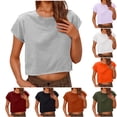 thumbnail image 1 of Htigea Clearance Women's Basic Crop Top Drop Shoulder T Shirt Half Sleeve Cropped Tee Crewneck Short Sleeve Casual Summer Solid Crop Tops Today Sales White,S, 1 of 6