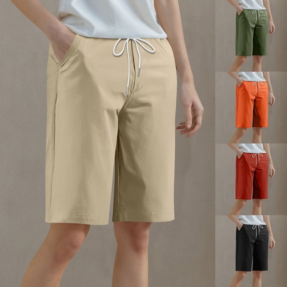 Htigea Clearance Women's Bermuda Shorts Knee Length with Pockets High Waisted Athletic Long Shorts for Casual Walking Running Yoga Black,3XL