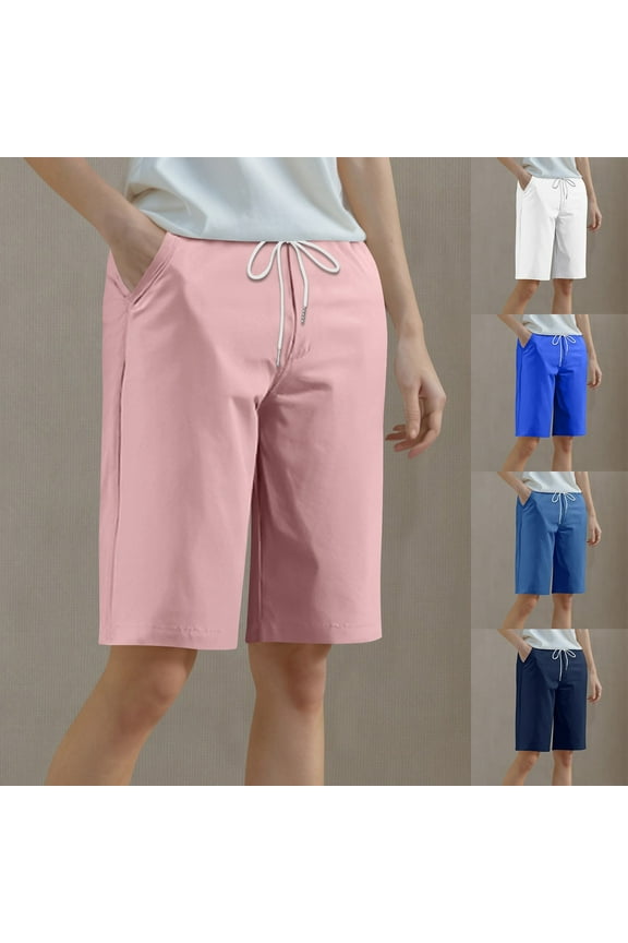 Women's Bermuda Shorts Shorts with Pockets 7" Long Shorts for Women Lounge Walking Athletic Navy,L