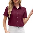 thumbnail image 1 of Htigea Clearance Women's Button Down Shirts Short Sleeve Dress Shirts Basic Business Collared Work Blouses Fall Savings Wine,M, 1 of 5