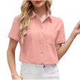 thumbnail image 1 of Htigea Clearance Women's Button Down Shirts Short Sleeve Dress Shirts Basic Business Collared Work Blouses Today Sales Pink,XL, 1 of 5