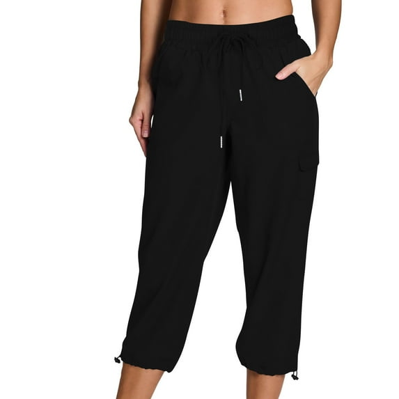 Htigea Clearance Women's Cargo Capri Pants Lightweight Quick Dry Hiking Pants Summer Travel Casual Capris with Pockets Today Deals Black,XL