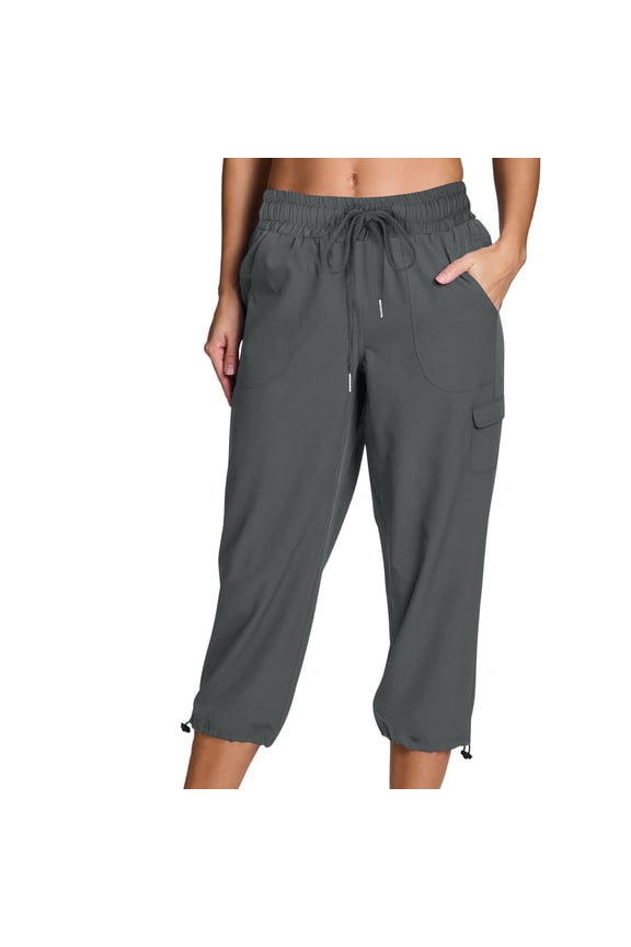 Women's Cargo Capri Pants Lightweight Quick Dry Hiking Pants Summer Travel Casual Capris with Pockets Today Sales Dark Gray,L