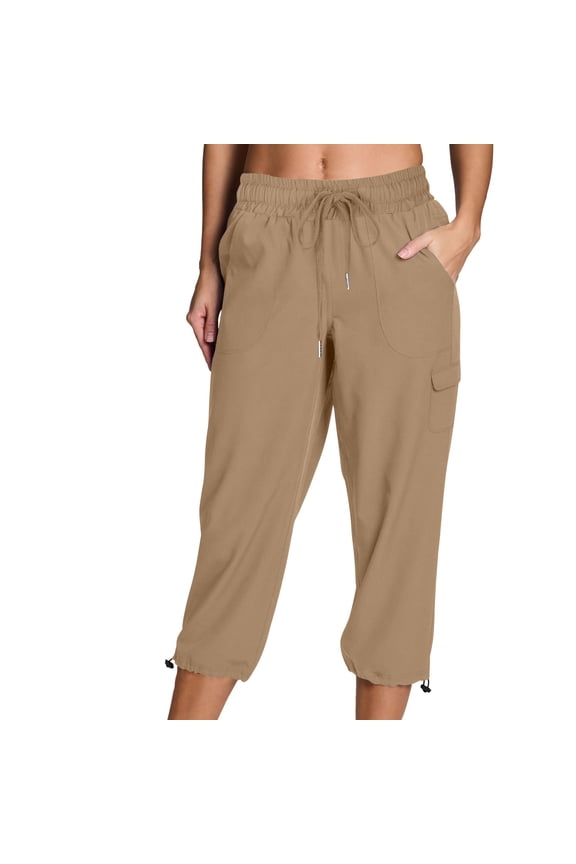 Women's Cargo Capri Pants Lightweight Quick Dry Hiking Pants Summer Travel Casual Capris with Pockets Today Sales Khaki,XL