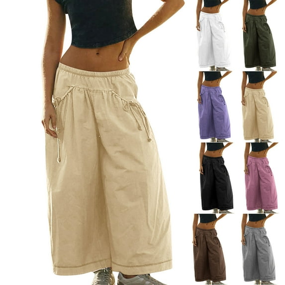 Htigea Women's Cargo Pants Baggy Wide Leg Pants Vintage Casual Trousers Gray,S