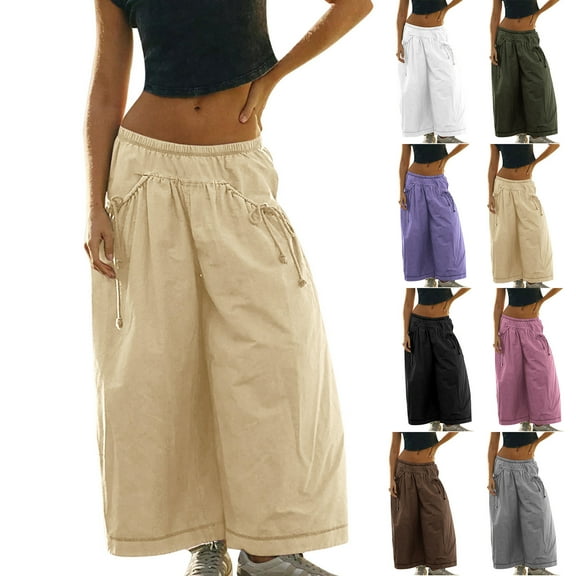 Htigea Women's Cargo Pants Baggy Wide Leg Pants Vintage Casual Trousers Gray,S