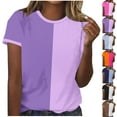 thumbnail image 1 of Htigea Clearance Women's Casual Color Block Short Sleeve T Shirt Crew Neck Tee T Shirt Tops Black,M, 1 of 4