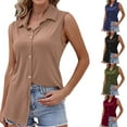 thumbnail image 1 of Htigea Clearance Women's Denim Tank Top V Neck Button Down Collared Sleeveless Shirts Casual Blouse Tops Fall Savings Black,XL, 1 of 4