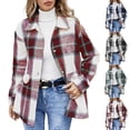 thumbnail image 1 of Htigea Clearance Women's Fall Clothes Plaid Shacket Jacket Long Sleeve Button Down Flannel Shirts Fashion Jacket Green M, 1 of 4