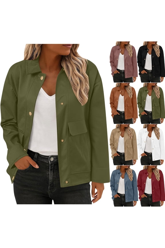 e Women's Fashion Cropped Shacket Button Down Shacket Jackets Casual Long Sleeve Crop Jackets Tops Orange S