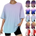 thumbnail image 1 of Htigea Clearance Women's Fashion Gradient Printed Blouse Crewneck Short Sleeve Loose T-Shirt Tops Summer Tops 2025 On Clearance Fall Savings Light Blue,L, 1 of 3