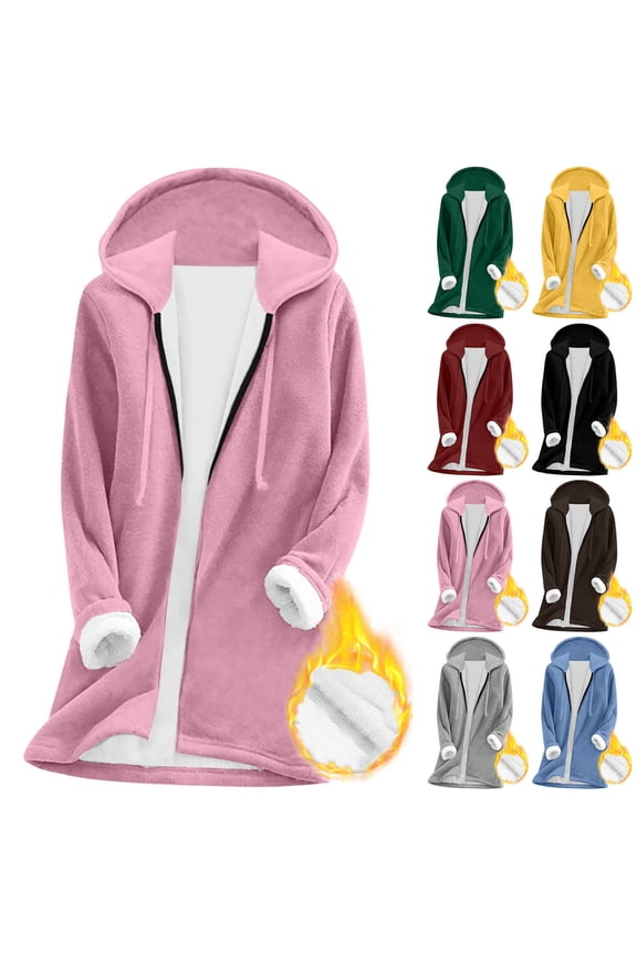 Htigea Women's Fleece Zip Up Hoodie Warm and Cozy Sherpa Lined Sweatshirt Winter Hoodie Jackets for Women with Pocket Blue 2XL