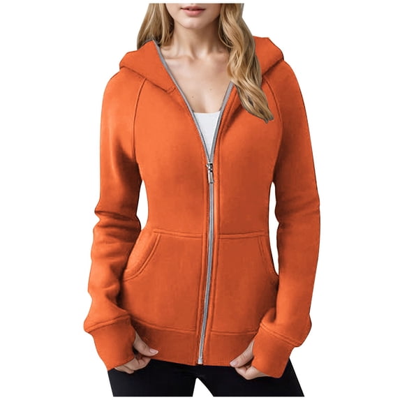 Htigea Women's Full Zip Up Hoodie Fall Jacket Oversized Casual Drawstring Hooded Sweatshirts with Pockets Today Orange,XXL