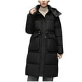 thumbnail image 1 of Htigea Clearance Women's Hooded Long Puffer Coat Winter Warm Full Zip Quilted Jacket Winter Long Sleeve Parkas with Pockets Black,XXXL, 1 of 3