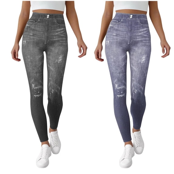 Htigea Clearance Women's Jeans High Waisted Straight Leg Stretchy Jeans Trendy Pockets Loose Leg Denim Pants Navy,M