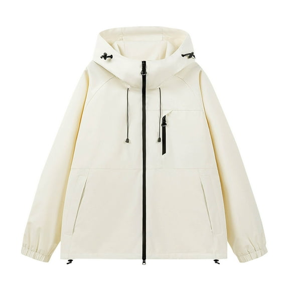 Htigea Clearance Women's Lightweight Softshell Jacket Hooded Windproof Coat Warm Jacket for Outdoor Running Hiking Beige,XL