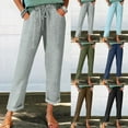 thumbnail image 1 of Htigea Women's Linen Blend Pull On Pants Summer Drawstring Ankle Pant with Pockets Today Sales Light Blue,XXL, 1 of 7