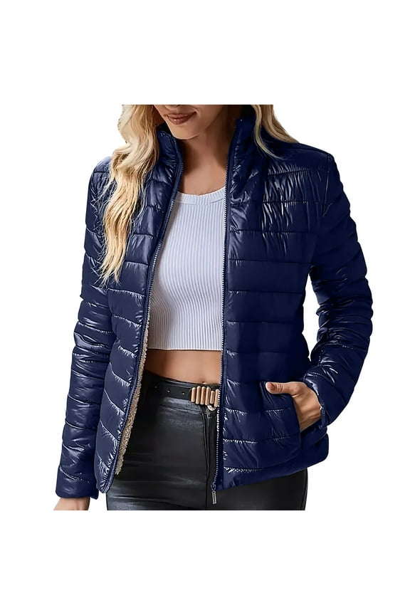 Women's Packable Down Jacket Lightweight Puffer Jacket Hooded Winter Coat Navy,XL