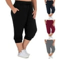 thumbnail image 1 of Htigea Clearance Women's Plus Size Capris Wide Leg Crop Casual Pants Comfy Summer Pants with Pockets Drawstring Black 4XL, 1 of 7