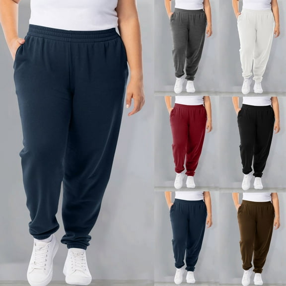 Htigea Women's Plus Size Casual Pants Comfy Pants Stretchy Loose Fit Lounge Pants with Pockets Today Sales Black,2XL