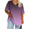 thumbnail image 1 of Htigea Clearance Women's Plus Size Workout Tops V Neck T Shirts Loose Fit Clothing Summer Sport Tee Today Deals Purple,XXXXL, 1 of 4