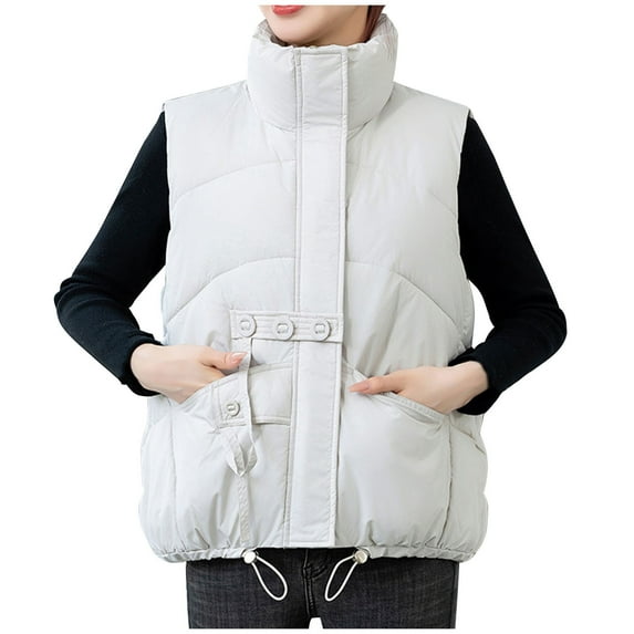 Htigea Clearance Women's Puffer Vest Fall Casual Stand Collar Lightweight Sleeveless Zip Up Padded Jackets Outerwear Clearance Sale White,L