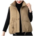 thumbnail image 1 of Htigea Clearance Women's Puffer Vest Fall Casual Stand Collar Lightweight Sleeveless Zip Up Padded Jackets Outerwear Fall Savings Khaki,XXL, 1 of 1