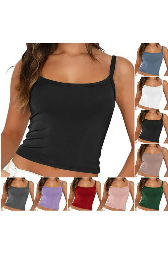 Htigea Women's Scoop Neck Sleeveless Fitted Casual Crop Tank Top Today Sales Black,L