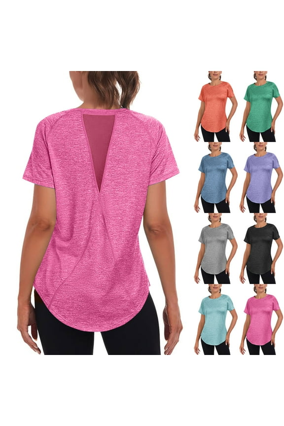 Women's Short Sleeve T-Shirt Moisture Workout Athletic Running Shirts Black,S