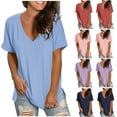 thumbnail image 1 of Htigea Clearance Women's Short Sleeve V Neck T Shirts Summer Loose Fit Basic Tunic With Casual Top Tees Today Sales Pink,2XL, 1 of 6