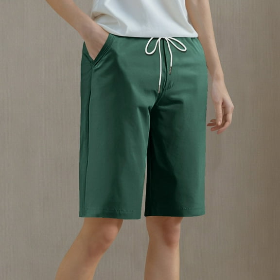 Htigea Clearance Women's Shorts with Deep Pockets 7" Long Shorts for Women Lounge Walking Athletic Green,L