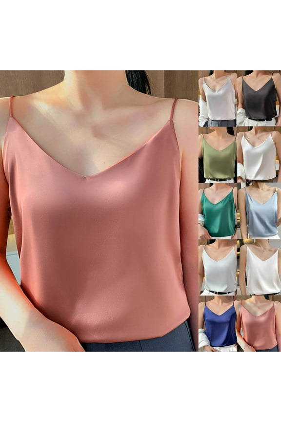 Htigea Women's Silk Satin Camisole Cowl Neck Tank Top Cami Silky Basic Tank Shirt Blouses Sale Black,L