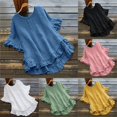 thumbnail image 1 of Htigea Women's Summer Basic Tops Trendy Casual Ruffle Short Sleeve V Neck Plain T Shirts Blouses Today Sales Green,L, 1 of 6