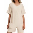 thumbnail image 1 of Htigea Clearance Women's Summer Casual Sleeveless Romper Loose Spaghetti Strap Overalls Shorts Jumpsuit with Pockets 2025 Clothes Today Sales Beige,XXL, 1 of 7