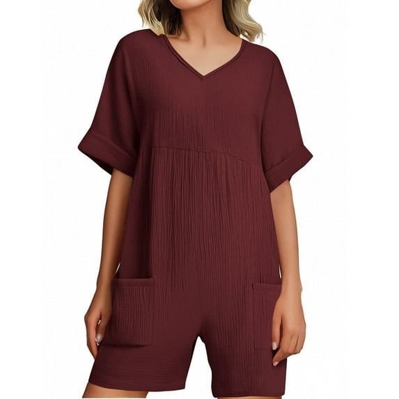 Htigea Clearance Women's Summer Casual Sleeveless Romper Loose Spaghetti Strap Overalls Shorts Jumpsuit with Pockets 2025 Clothes Today Sales Red,S