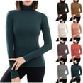 thumbnail image 1 of Htigea Women's Turtleneck Long Sleeve Shirts Fall Basic Tees Ribbed Fitted Tops Thermal Layering Knit Top Clothes Beige XL, 1 of 5