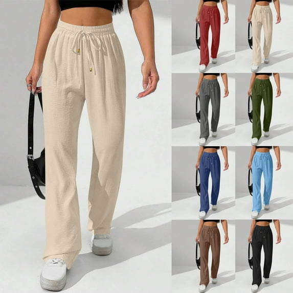 Htigea Women's Wide Leg Palazzo Lounge Pants with Pockets Light Weight Loose Comfy Casual Pajama Pants Today Deals Brown,M