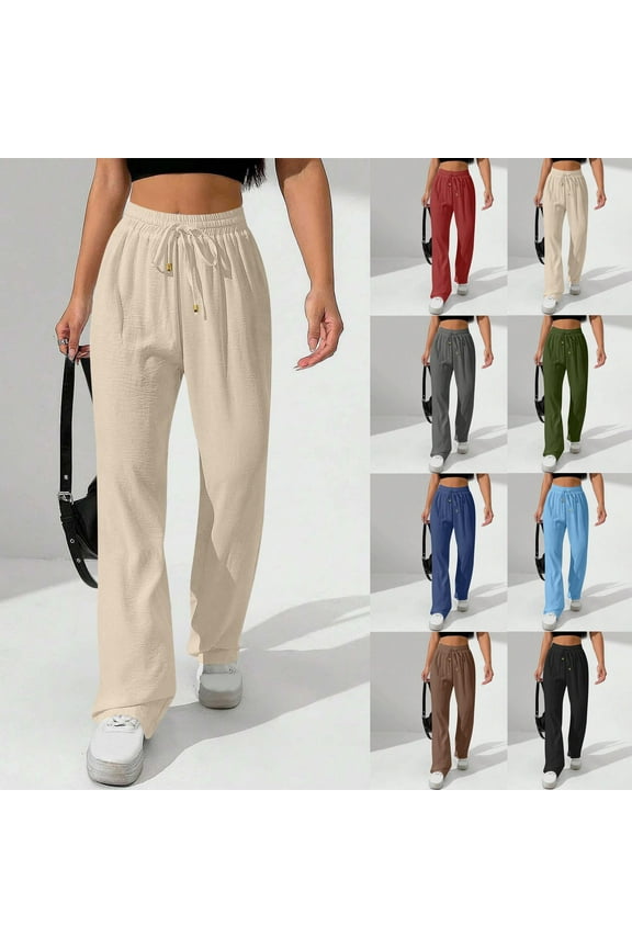 Htigea Women's Wide Leg Palazzo Lounge Pants with Pockets Light Weight Loose Comfy Casual Pajama Pants Today Sales Black,L